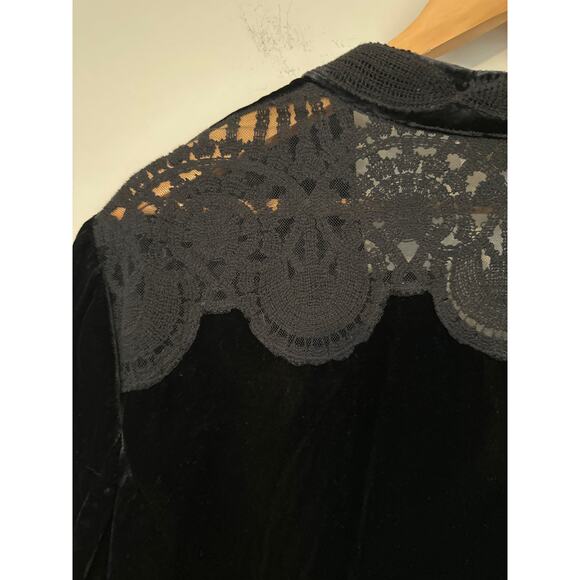 Mika Mindel Open Front Embroidered Velvet Jacket Womens Size L Black - Picture 7 of 10